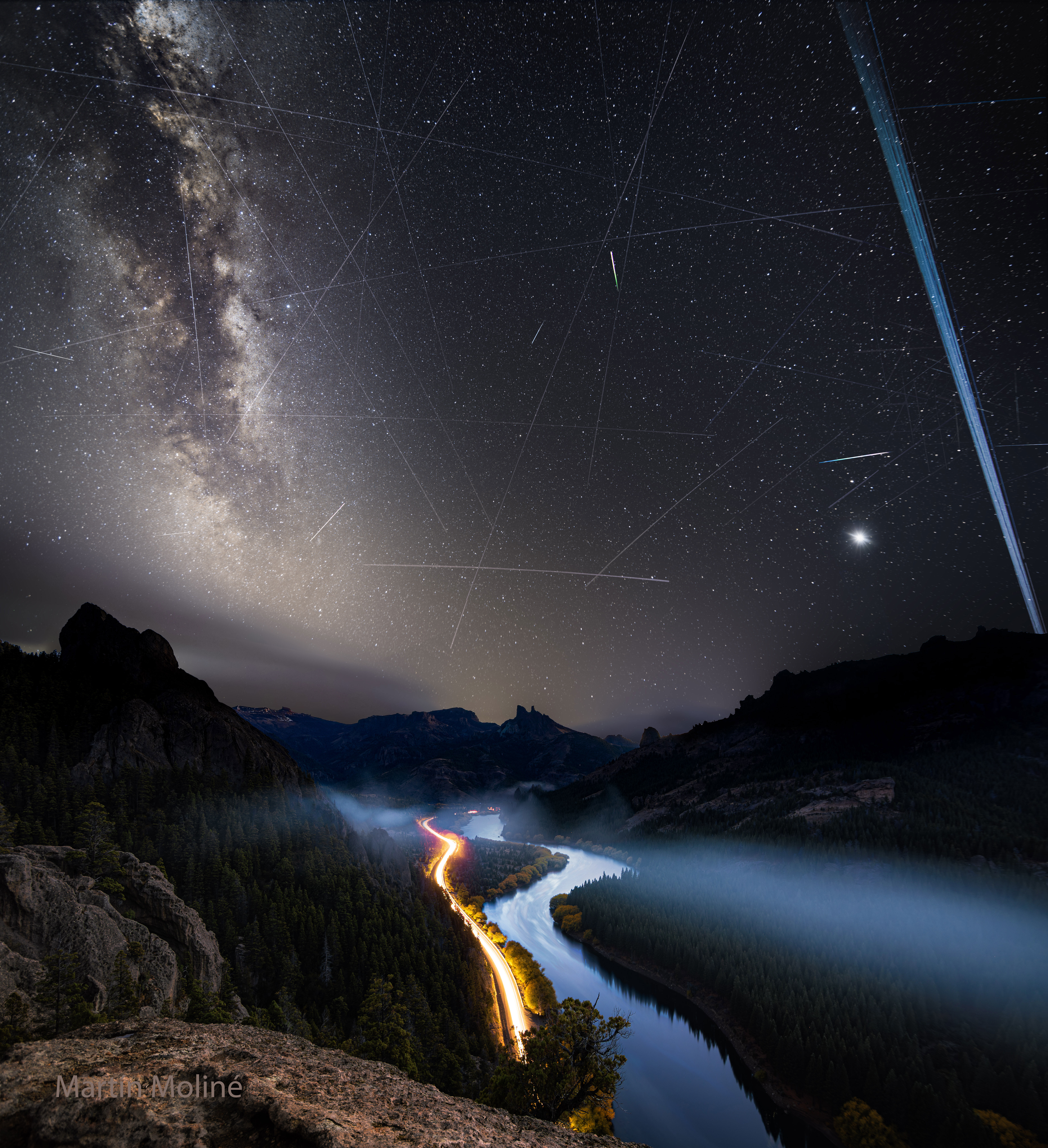 APOD: 2025 June 14 – Meteors and Satellite Trails over the Limay River