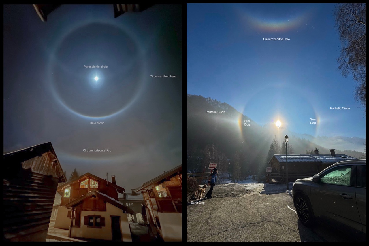 APOD: 2026 January 9 – Ice Halos by Moonlight and Sunlight