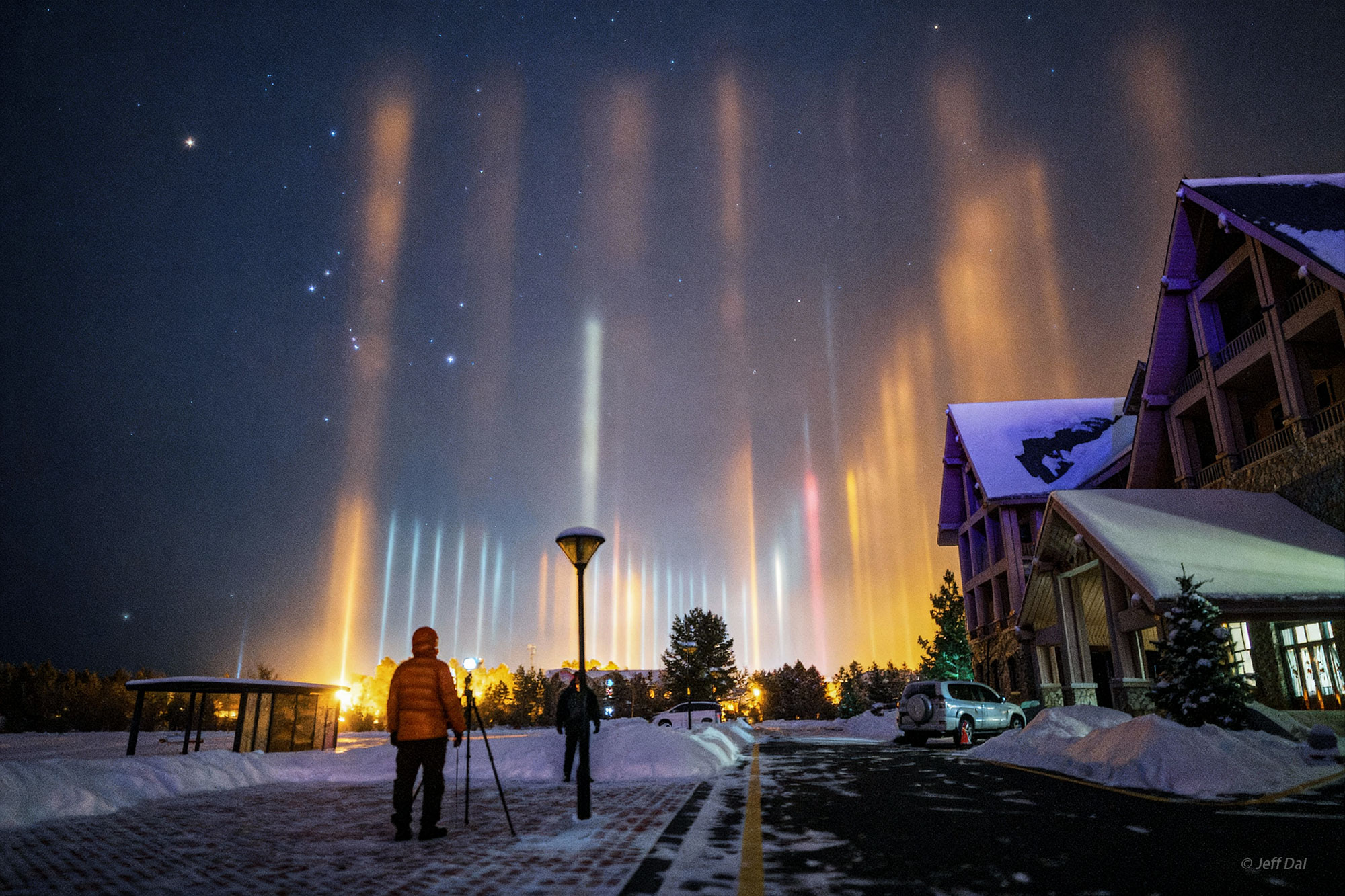 APOD: 2026 March 23 – Light Pillars and Orion over Mohe