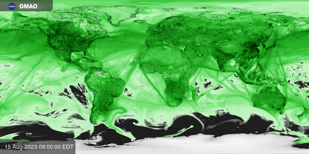 Near surface concentration of Nitrogen Oxides (NOx) estimated from concentrations of nitrogen oxide and nitrogen dioxide produced by NASA’s GEOS-CF model.