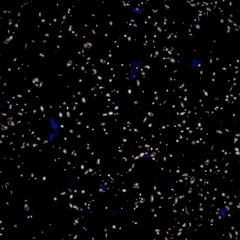 This animated gif shows vast rings of galaxies – an imprint of BAOs – stretching with the expansion of the universe.