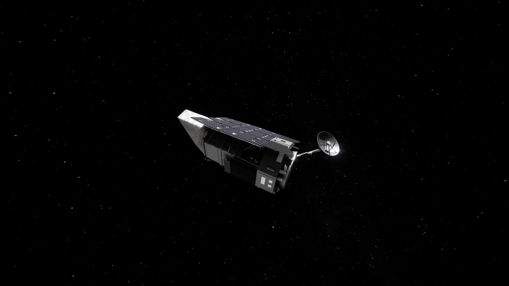 Beauty pass of Roman, coming around from behind with high-gain antenna rotating. Credit: NASA's Goddard Space Flight Center/CI Lab