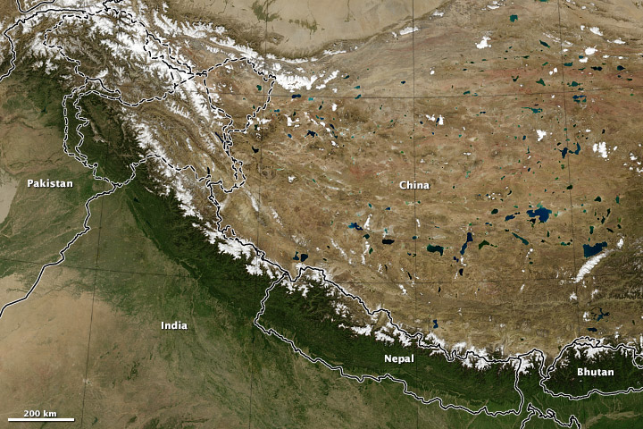 Color map of the Himalaya and Karakoram.