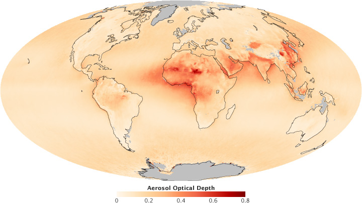 Global map of aerosol optical depth.