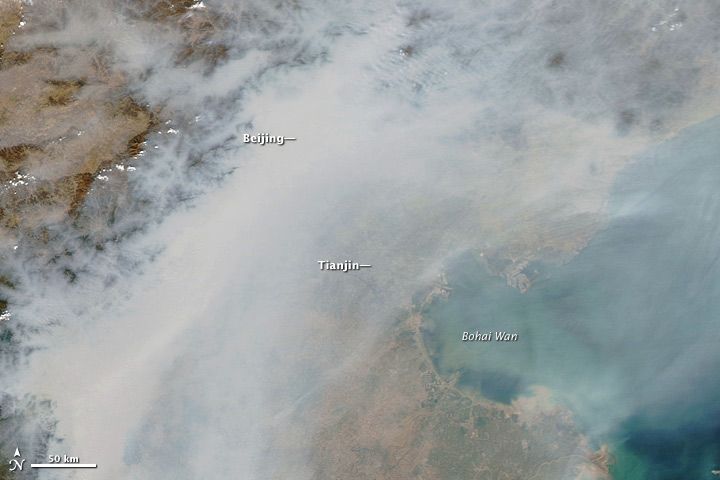 Satellite image of pollution over Beijing.