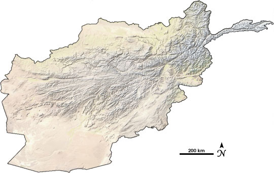 Terrain map of Afghanistan