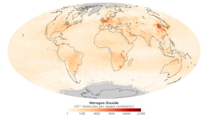 Global map of Nitrogen Dioxide from the Ozone Monitoring Instrument