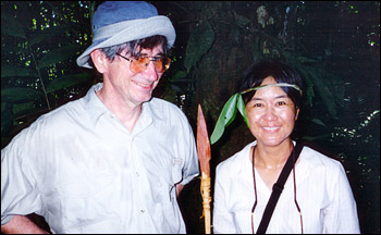 Photograph of Rong Fu and a colleague in the Amazon forest.