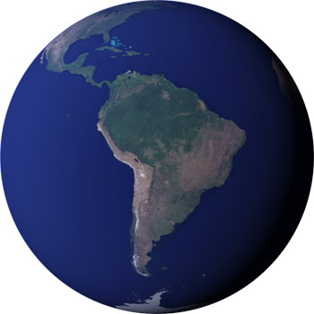 Satellite view of South America and the Amazon