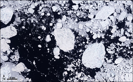 Landsat satellite image of sea ice and open water in the Arctic