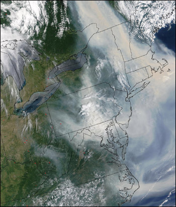 MODIS image of smoke over the eastern U.S.