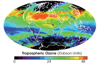 Tropospheric ozone global map