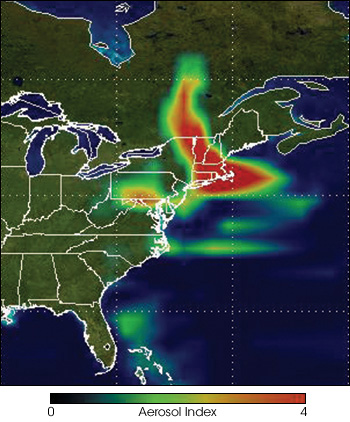 TOMS image of aerosols from smoke over the eastern U.S.