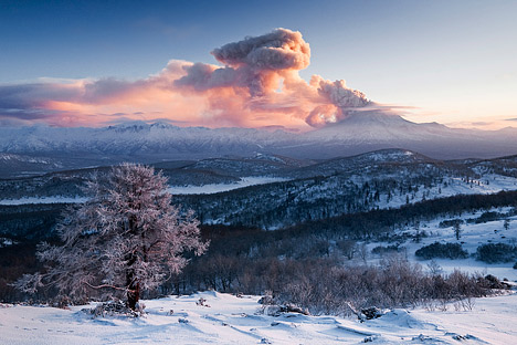 Photograph of Russia’s Kizimen volcano, on the Kamchatka Peninsula.