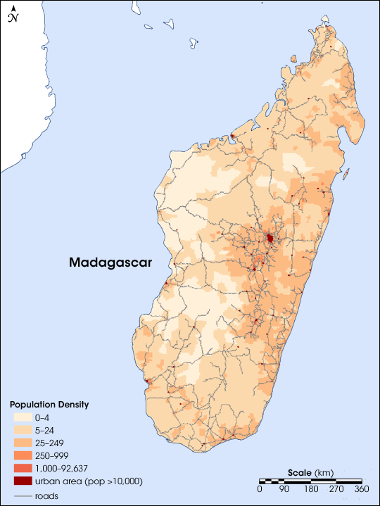 Map of Madagascar's poulation density
