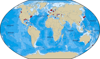 Map of dead zones around the world