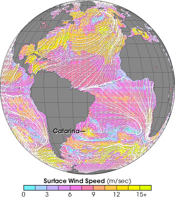 Satellite map of winds in the Atlantic