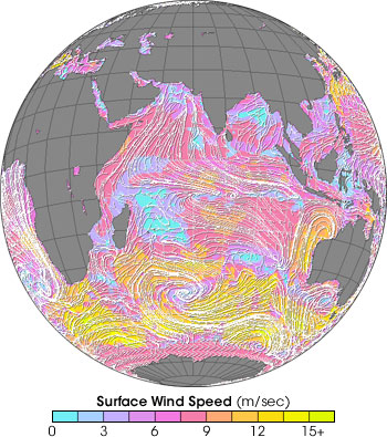 Satellite map of Indian Ocean winds on February 29, 2004