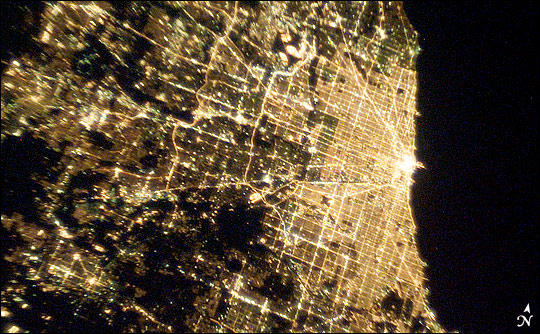 Chicago by night, from the International Space Station.