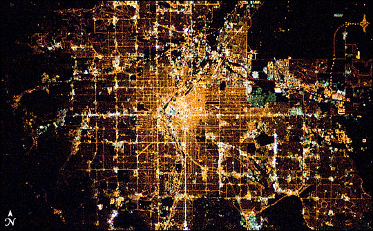 Denver at night. Photograph taken from the International Space Station.