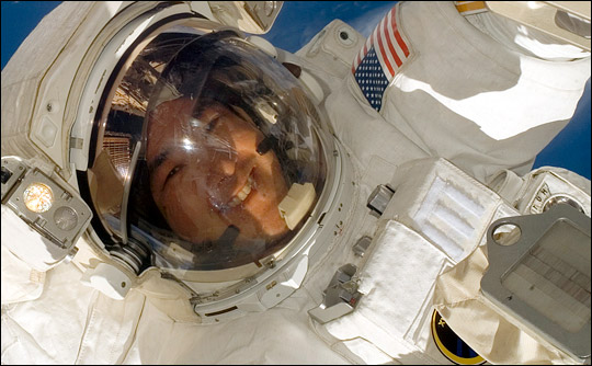Astronaut Dan Tani on an EVA during the Expedition 16 International Space Station mission.