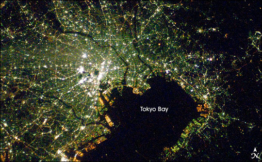 Tokyo at night. Photograph from the International Space Station.