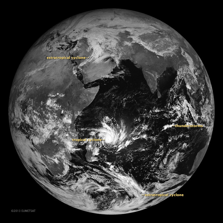 Satellite image of the 3 fundamental types of storms.
