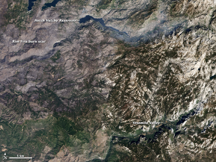 Satellite image of the Rim Fire burn scar, Yosemite National Park.