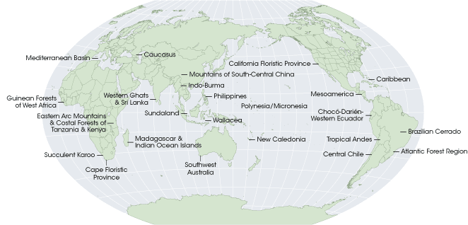 Map of Biodiversity Hotspots.