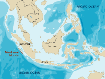 Map of Indonesia and the Mentawai Islands