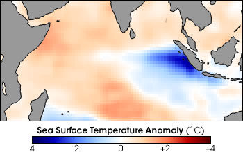 Map of Sea Surface Temperature Anomaly in the Indian Ocean