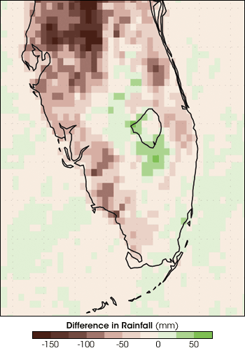 Map of rainfall difference between 1993 and 1900 climate