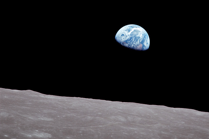 Photograph of Earth and the moon, from Apollo 8 on December 26, 1968.