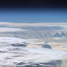 Photograph of clouds ascending into the stratosphere taken from the International Space Station.