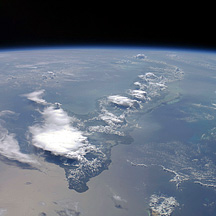 Photograph of Cuba and the Earth's thin atmosphere taken from the International Space Station.
