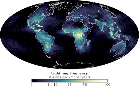 Map of global lightning frequency.