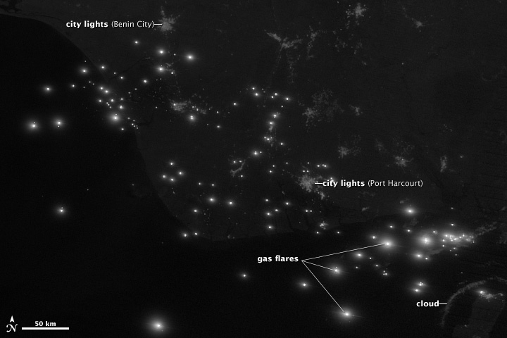 Nighttime visible image of the Niger River Delta.