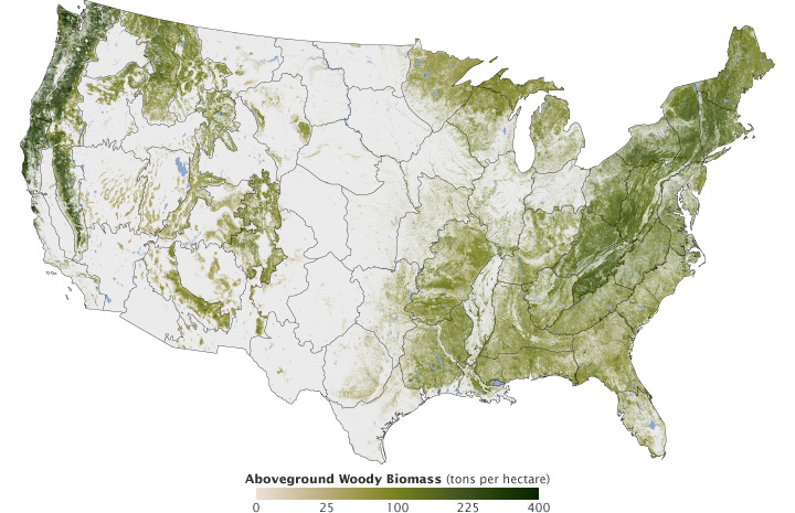 Map of Biomass in the United States.