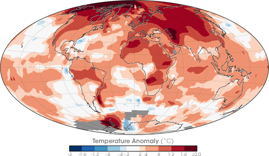 Map of 2001 to 2006 global temperature anomaly