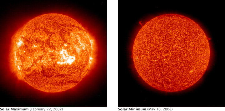 Extreme ultraviolet images of the sun during Solar Max and Solar Minimum.