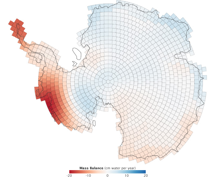Map of mass balance trend in Antarctica