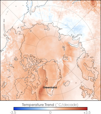 Map of Recent Temperature Trend in the Arctic