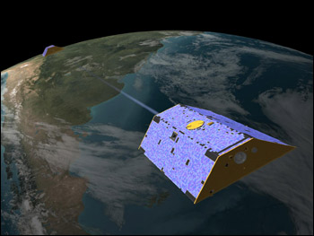 Artist's conception of the GRACE satellites.
