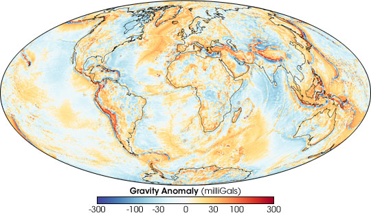 Map of Earth's gravity anomaly measured by the GRACE satellite.