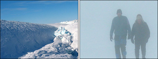 Photographs of mild and severe weather on Greenland.