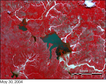 High-resolution satellite image from NASA's Terra satellite showing Mapou, Haiti, after May 2004 flood event on May 30, 2004.