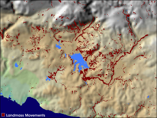 Landmass movement map of southeastern Haiti.