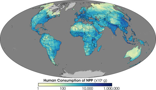 Human appropriated net primary productivity (millions of grams)