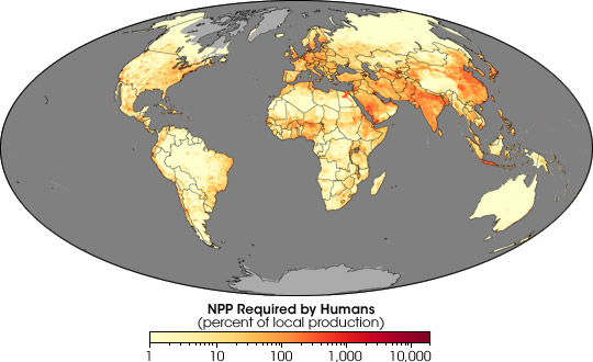 Map of Human-appropriated net primary productivity.