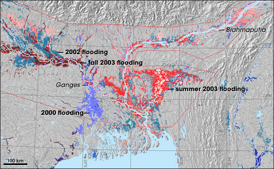 Map of flooding in Bangladesh during 2003